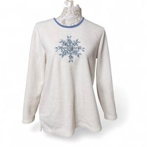Festive Winter Blue and White Snowflake Fleece Sweat Shirt Croft and Borrow